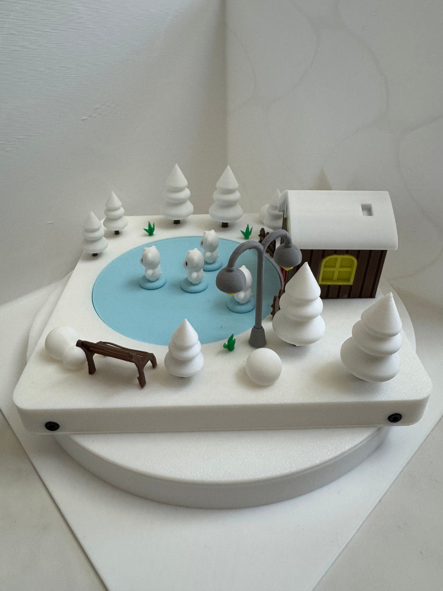 Motorized Ice-Skating bears on North pole landscape