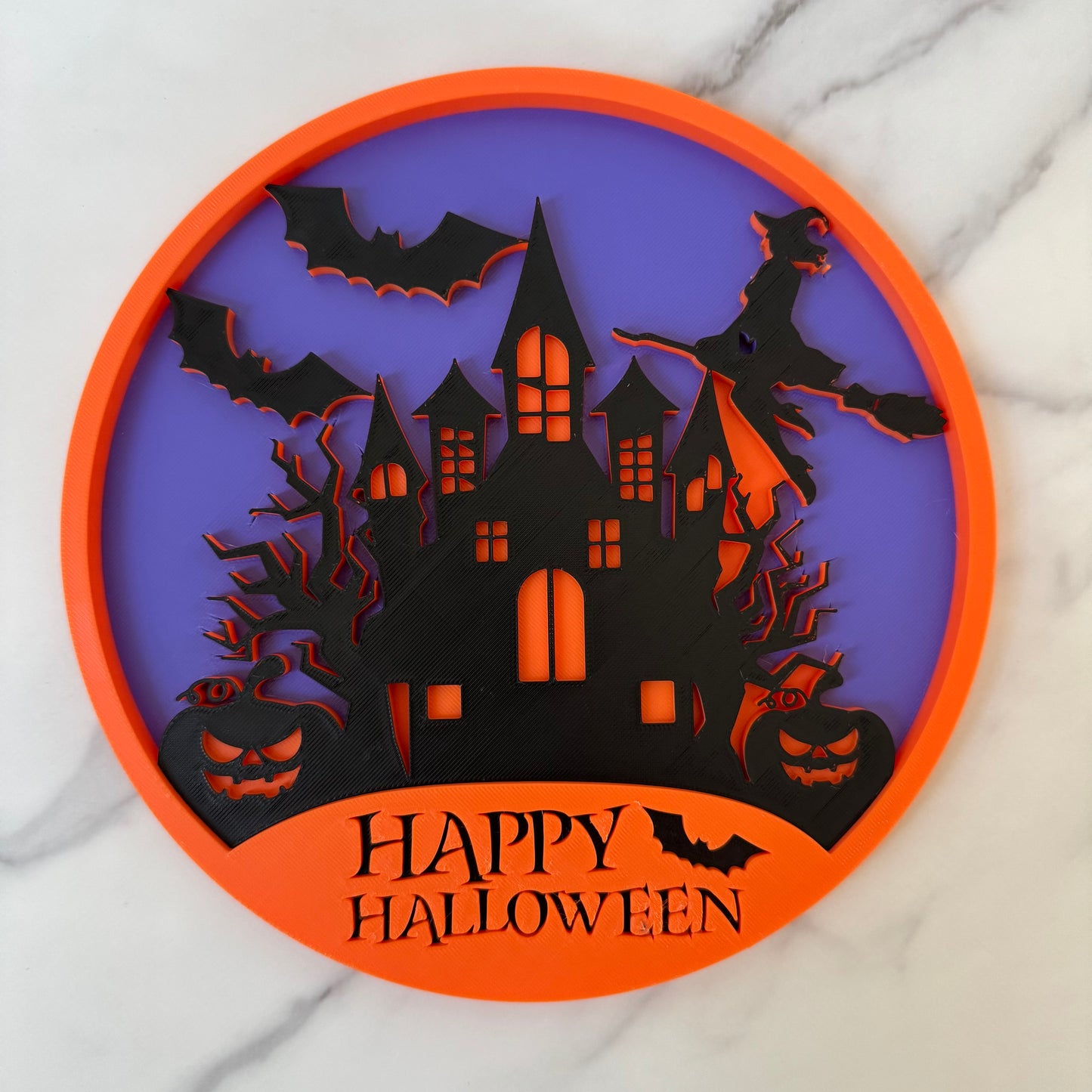 colored Haunted House Happy Halloween wall decoration